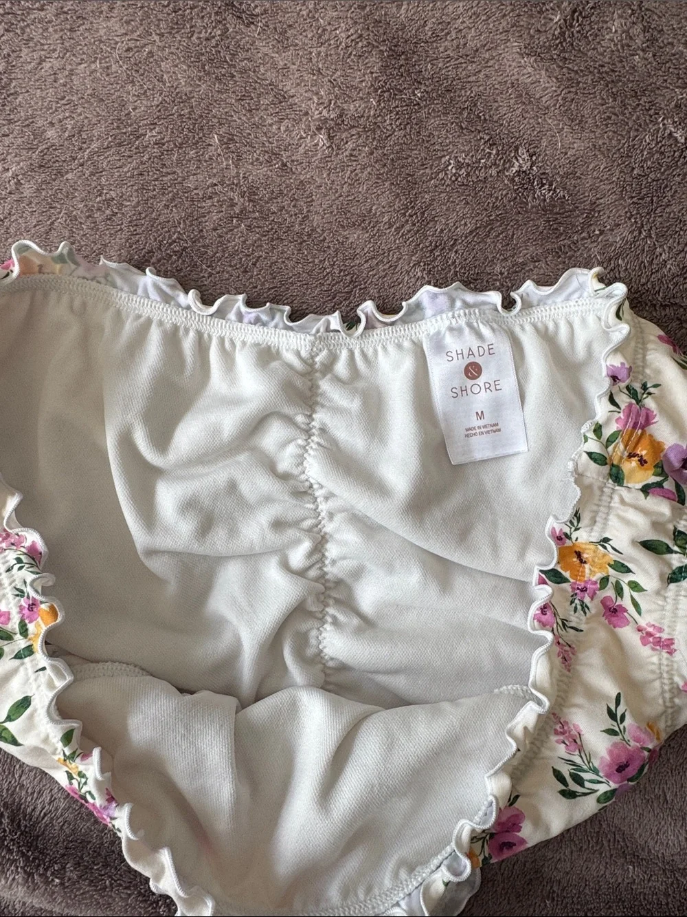 Shade & Shore Cream Floral Ruffle Bikini Bottoms with Pink and Yellow Flowers